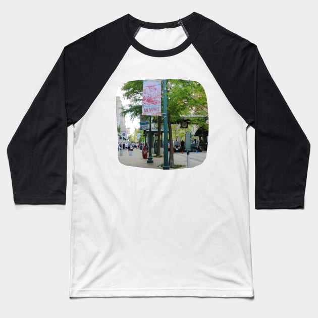 Street Memphis Tennessee skyline blue clouded sky USA city break Baseball T-Shirt by BoogieCreates